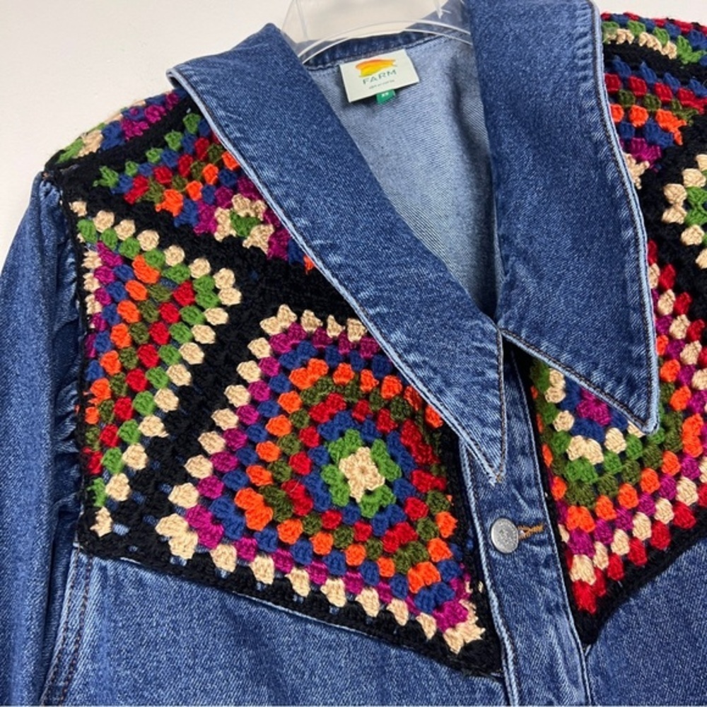 Farm Rio Crochet Embroidered Denim Jean Jacket - Picture 5 of 10